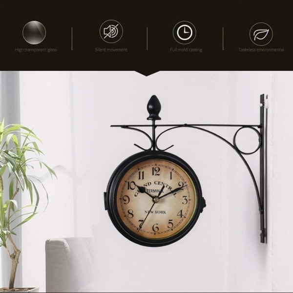 REMAKE Dobbeltsidig veggklokke, stasjonsklokke med vanntett deksel