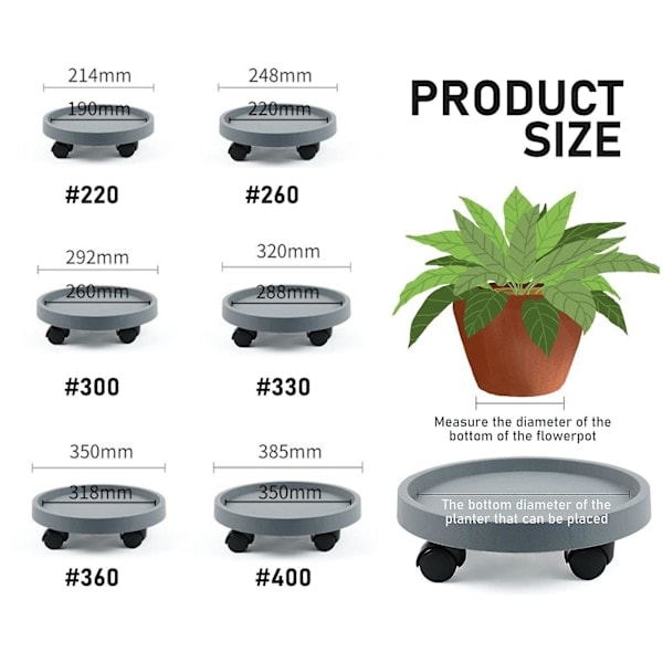 Tyk rund plantebakke med hjul Holdbar mobil blomsterpottebase til store potteplanter [L] 1 Kaffe 330