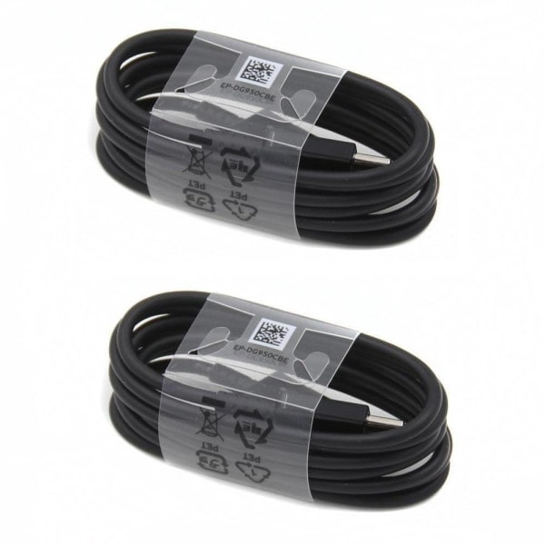 REMAKE 2 stk Samsung Original 1.2m Ekstra lang USB-C Kabel / Oplader Sort Sort