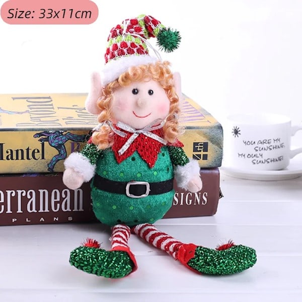 2021 Nyår Jul Heminredning Stor Plysch Elf Tomtar Dockor Leksaker Julgran Ornament 2022 Barn Festival Presenter Hängande 48X15cm MINT GRÖN