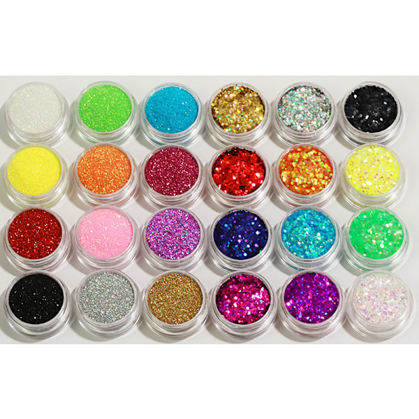 24 st burkar glitter för nageldekoration finkornigt / hexagon