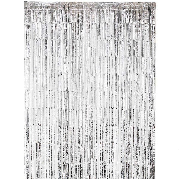 Hopeanhohtoinen Metalliverho Valokuvajuhlaoviverho Taustakangas Viritys Hääjuhla Syntymäpäivä Yksinäinen Nainen Uusivuosi Koristelu (3.28ft X 8.2ft)
