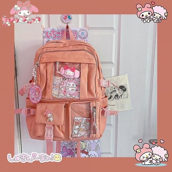 Kawaii Sanrio Mymelody Kuromi Cinnamoroll Pompom Purin Ny Ryggsekk Stor Kapasitet Student Skoleveske Utendørs Ryggsekk G