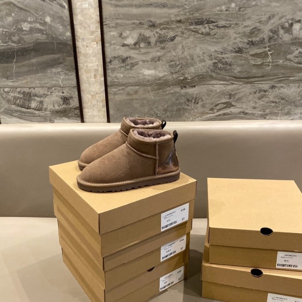 REMAKE Vinterkorta snöboots i ull, mini, vattentäta, snö, bomull, Renväggsbrun 39