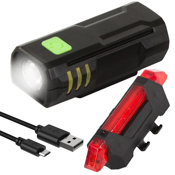 Cykellys Foran og Bagpå LED - USB Genopladelig Sort