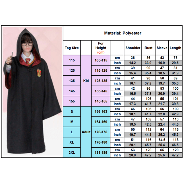 REMAKE Harry Potter-serie kappa _ unisex kappa Halloween-kostym _ Har röd 115cm
