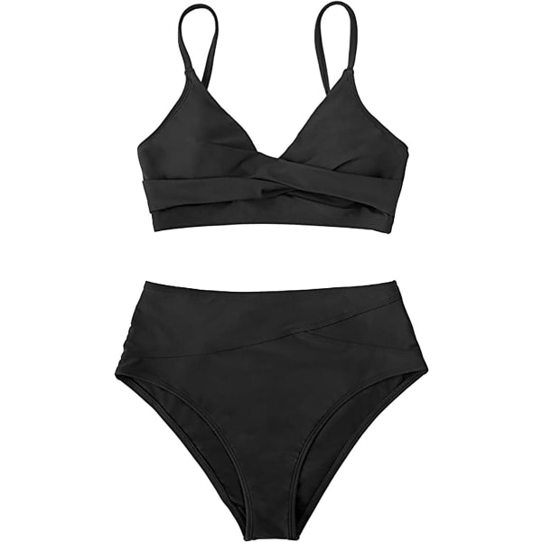 Elegant crossover bustier bikini sæt til kvinder Sort XL