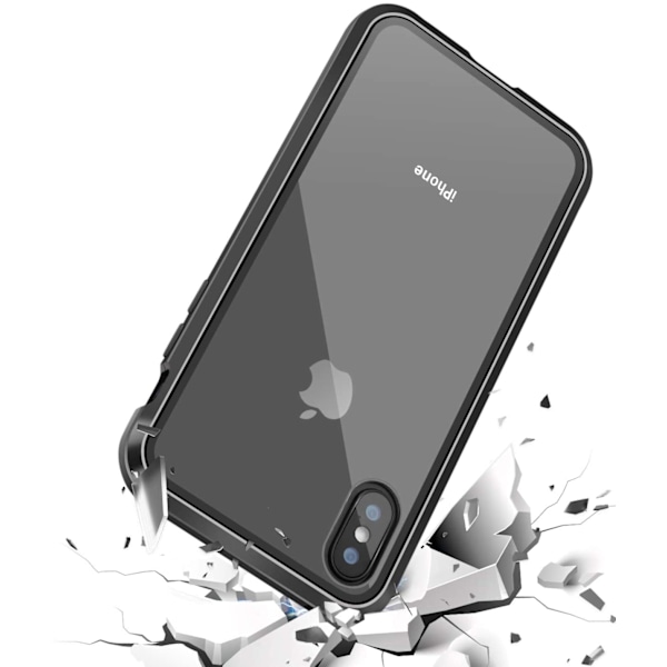 iPhone X/XS -kotelo näytönsuojalla, musta