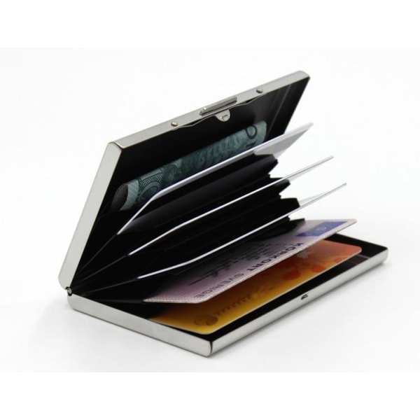 Card holder with compartment - Protects RFID - metal - wallet Silver