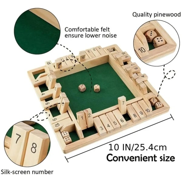 Shut The Box Terningspil til 4 Spillere - Perfekt til Familiemøder og Fester