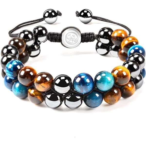 Mænds Krystal Armbånd 8mm Blå Tigerøje Obsidian Natursten Perler Trippel Beskyttelse Armbånd Julegave Valentinsdag Fars Dag Gave