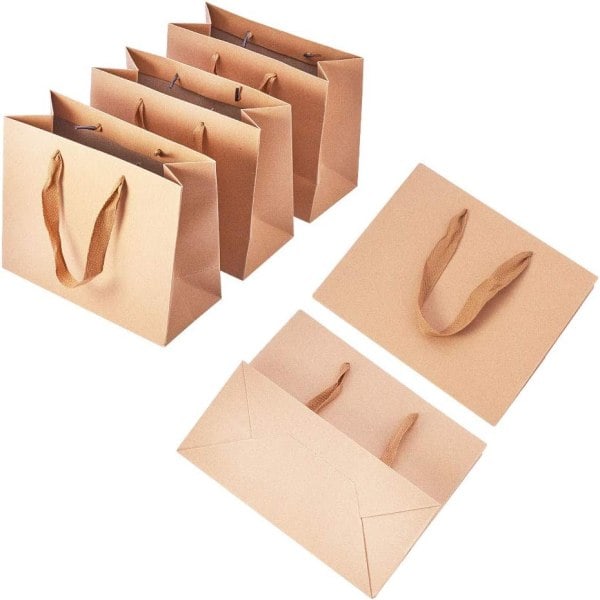 REMAKE Papirgaveposer, Brun Store Papirposer med Håndtak, Ensfarget Gaveposer til Morsdag, Bryllup, Bursdag, Gaveposer