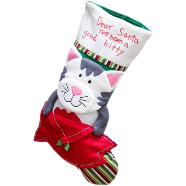 Julklappstrumpa för Katt, Stor Djurhund Katt Julklappstrumpa med Extra Framficka för Julklappsdekorationer (Katt)