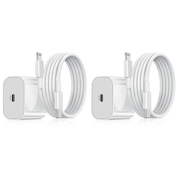 2-pak - Oplader til iPhone - Hurtigoplader - Adapter + Kabel 20W Hvid 2-pak iPhone