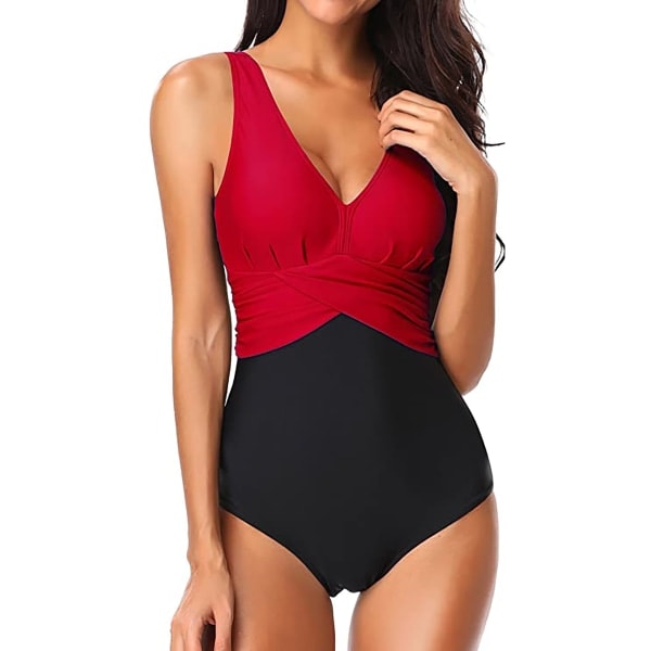 Damernas baddräkt V-ringad monokini push-up U-rygg 1 röd-1 L