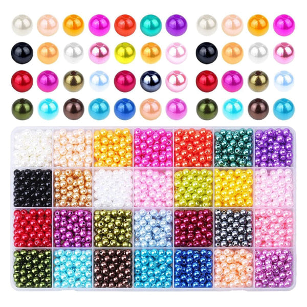 1960 Løse Perler Med Huller, 28 Farver Glasperler Til Armbånd, Runde Imitation Perler, Perler Perfekte Til DIY