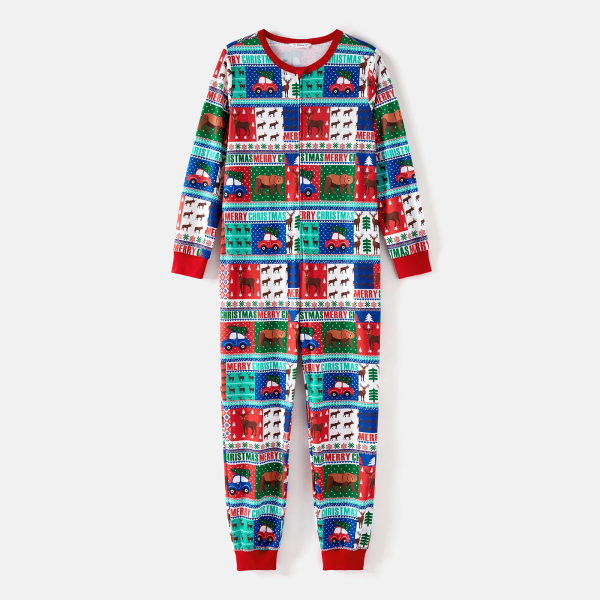 Julefamiliematchende Trykte Langærmede Lynlås Onesies Pyjamas (Flammehæmmende) Farverige KvinderM