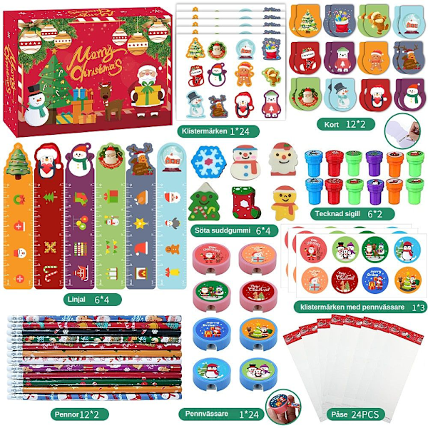 REMAKE Jul nya julklappar julsaker roliga presenter studentpresenter barn DIY penna klistermärke suddgummi tecknad sigill set stil 3 Stil 3