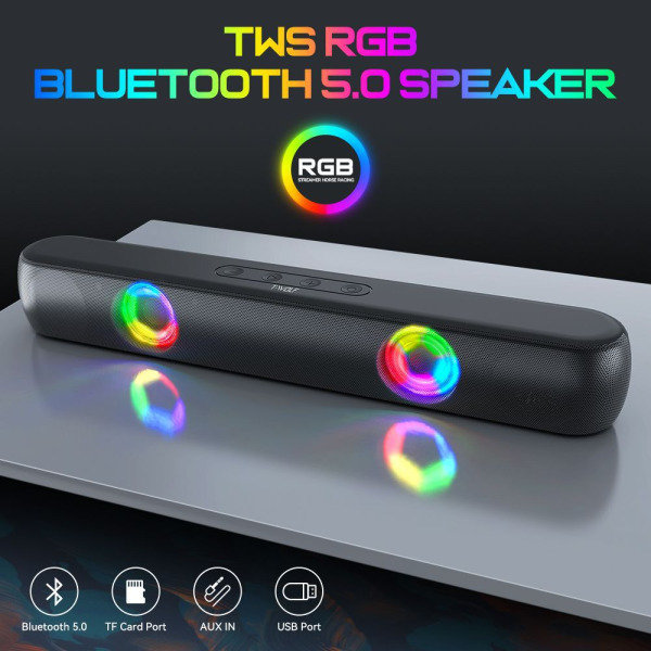 Langaton Bluetooth-kaiutin RGB-valaistuksella, pöytänauha, ääni, matkapuhelin, kortti, subwoofer