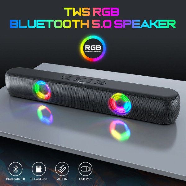 Trådløs Bluetooth-høyttaler RGB lysende skrivebordsstripe lyd mobiltelefon kort subwoofer