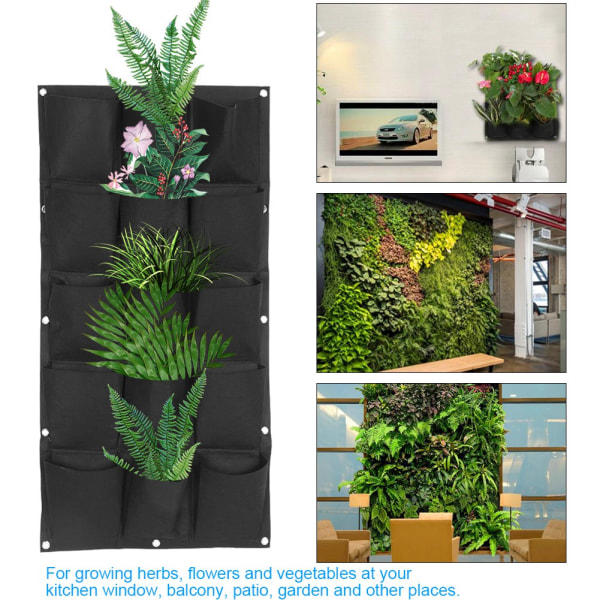 Planterpåse Trädgård Balkong Vägg Vertikal Blommor Växter Hängande Planteringslåda Svart Färg 15 Fickor