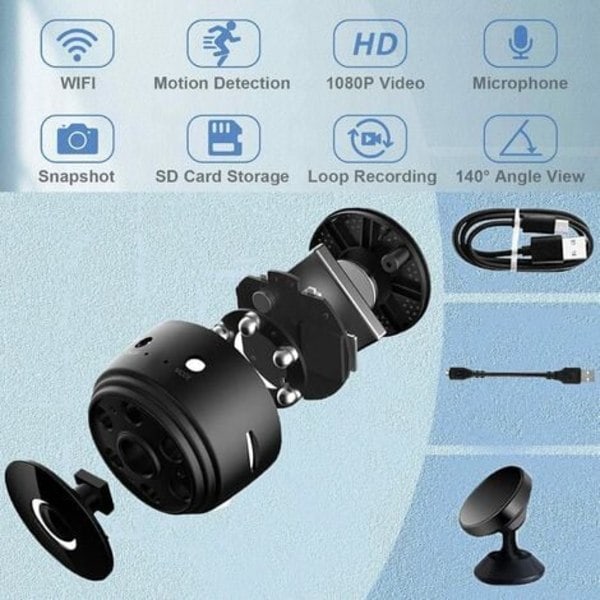 Mini-kamera sisä- ja ulkokäyttöön, langaton vakoilukamera HD 4K WiFi:llä, säädettävä resoluutio, turvakamera yökuvauksen ja