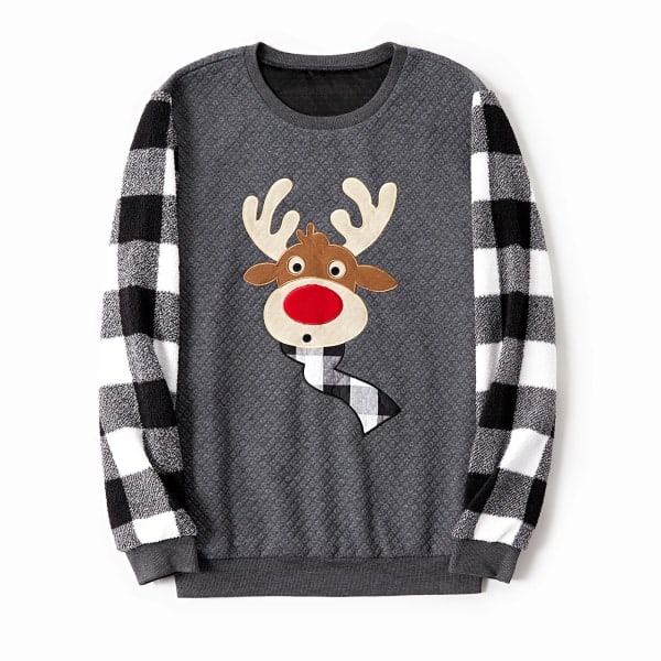 Julefamiliematchende Plaid Langærmet Splejset Ren Grafisk Struktureret Sweatshirt Mørkegrå Baby3-6M