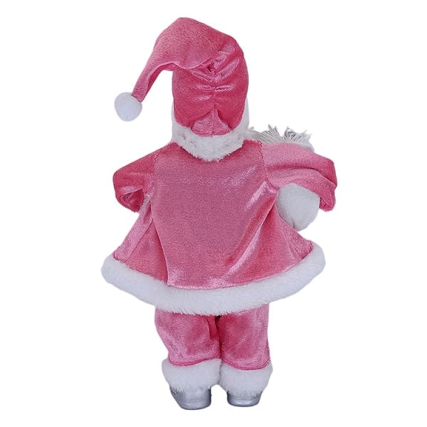 Sittande Tomtedocka med Presentpåse och Björnunge, Tomtedekoration, Sittande Tomteplyschprydnad, Heminredningspresent (Rosa)