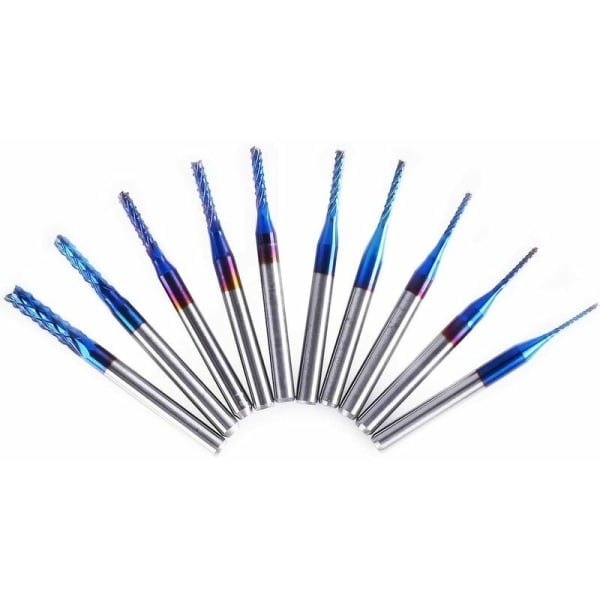 10 kpl Nano Blue Coat CNC-jyrsinkärkiä, 0,8-3 mm, 1/8 varsi, STAR.L