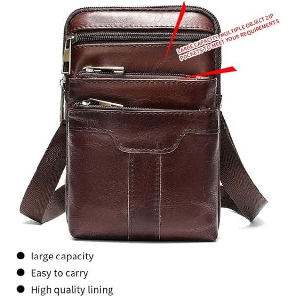 Mobiltelefon Skuldertaske Læder, Mobiltelefon Bælteholder, 6,5 Tommer Læder Crossbody Taske til Mænd Kaffe
