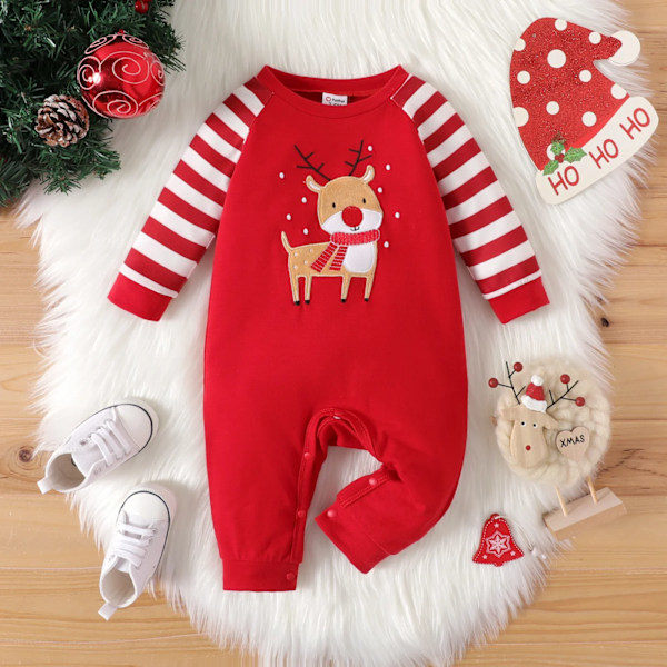 Newborn Baby Boys Christmas Clothes Newborn Jumpsuit Striped Red Long Sleeve Full Body Jumpsuit Red Red 6-9Months