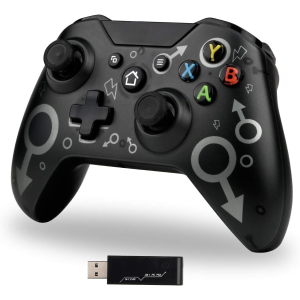 Trådløs Kontroller for Xbox One, Xbox-kontroller med 2.4GHz Trådløs Adapter, Xbox One X/Xbox One S/PS3 og PC (Svart)