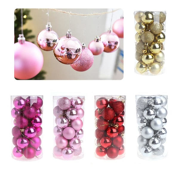REMAKE 24-pack Glitter Julgranskulor Dekorationer för Julgran Fest Bröllop Rosa
