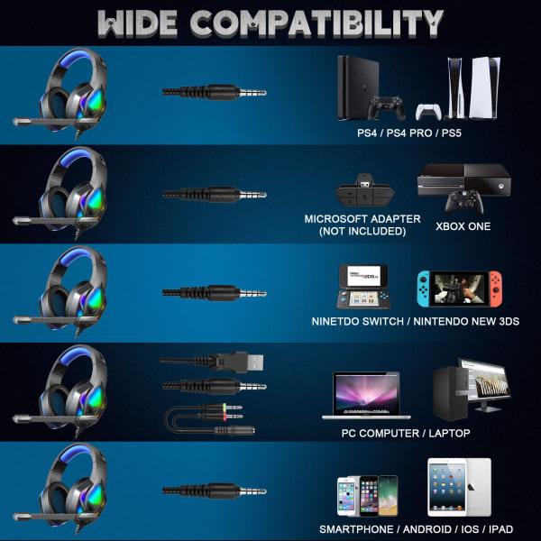H100 Gaming Headset Sort + Blå