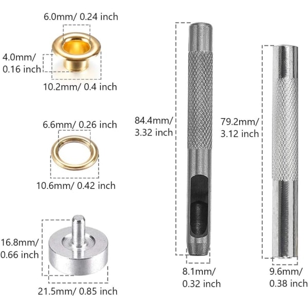 Grommet-sett, Grommet 6mm Grommet-verktøy Grommet-stans Rem DIY Håndverk Pakke med 200