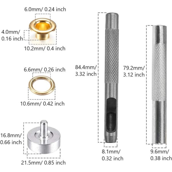Grommet-verktygsset, Grommet 6mm Grommet-verktyg Grommet-stans Rem DIY Hantverk Pack med 200