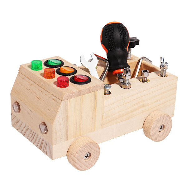 Børns Træ LED-Switch Busy Board Adskillelse Skrue Møde Tool Cart Montessori Tidlig Uddannelse Uddannelsesmæssige Legetøj