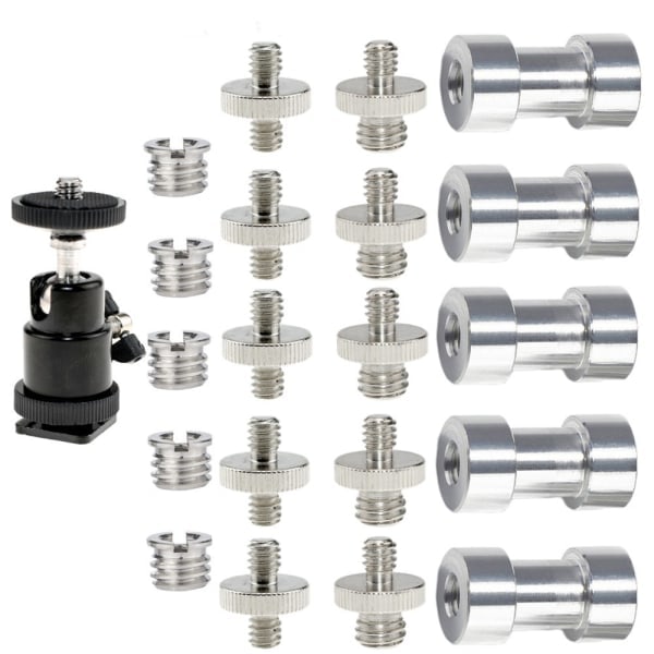 Kamera Gevind 1/4 3/8 Tommer Tripod Tripod Kuglehoved Skruer 21 Stykker
