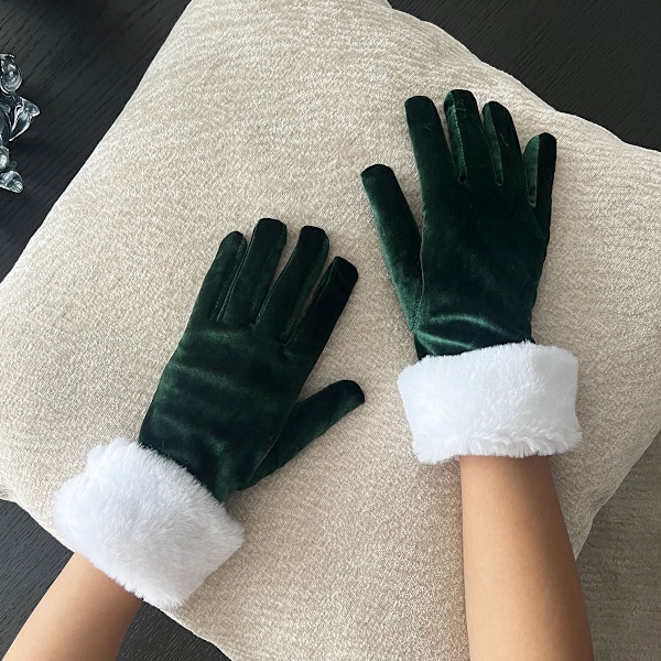 Julaftonsparty Etikett Prestanda Handskar Kort Gyllene Sammet Vit Ullrock Varma Handskar MJ51 Grön One Size