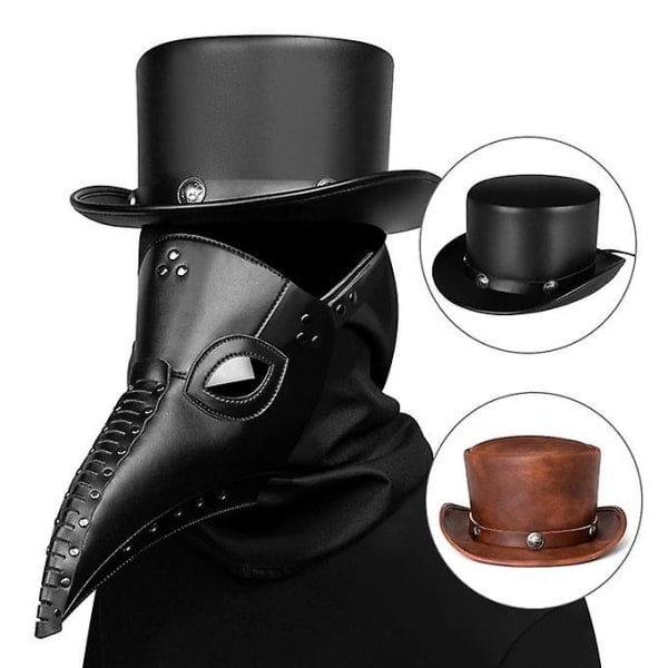 Magikerhat i læder til ovnpibe - Sortbrun til Halloween, bryllup og kostume