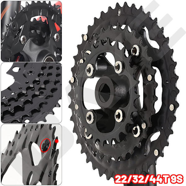 Kolminkertainen ketjunrengassetti 22/32/44t 3x9s Pyöreä MTB-pyörän ketjunrengas 104/64bcd