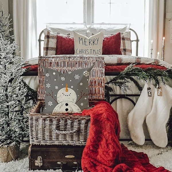 Grå Juleputetrekk 45x45cm Juledekorasjon God Jul Tre Tro Snøfnugg Vinterferie Dekorasjon Hjem Putetrekk
