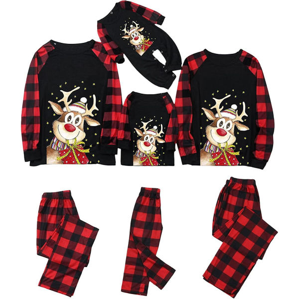 Matchande Familjepjysar Julpyjamas Långärmad & Santa-Rutiga Byxor Loungewear Semestersovkläder CMK