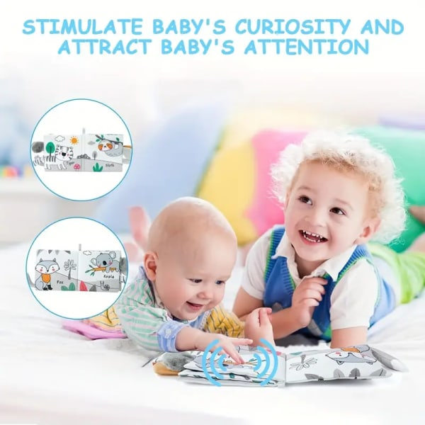 Multisensorisk myk stoffbabybok med 3D-haler, slitesterk vasket polyester
