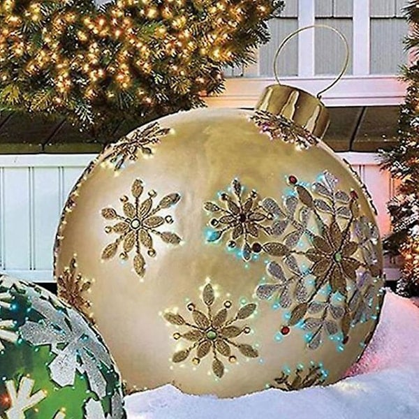 60cm Juletrærpynt Oppblåsbar Dekorert Ball PVC Giant Stor Ball Juletrærpynt Lekeball Uten Lys Ornament 2stk gull 2stk