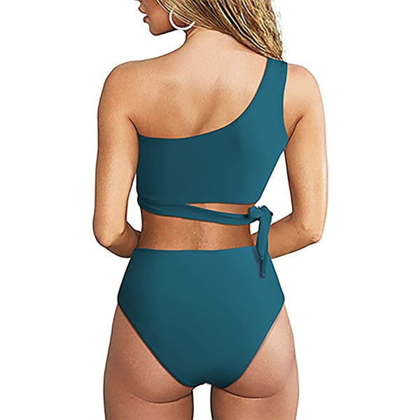 2-delad bikini med hög midja och en axeldesign Blå L