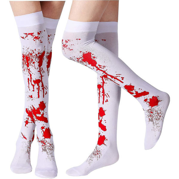 REMAKE Strømper for kvinner Høystrømper for Halloween Cosplay Kostyme 2 par (Blod-farget) Hvit og rød