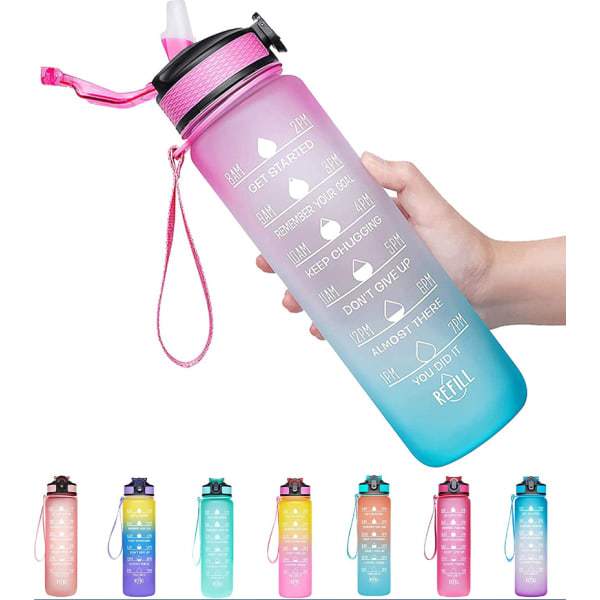 1000ml Läcksäker Dricksflaska Sportvattenflaska med Sugrör (Puderblå)