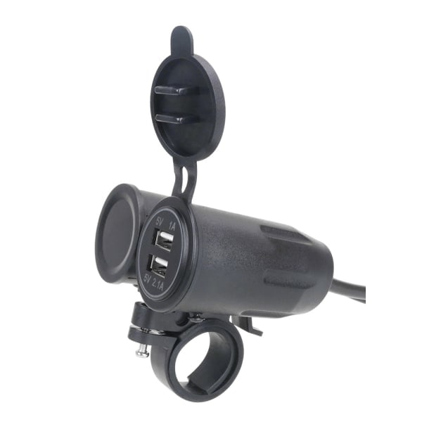in 1 Motorcykel 3.1A Dobbelt USB Port Oplader Sokkel Beslag Voltmeter Temperatur Sort+Rød