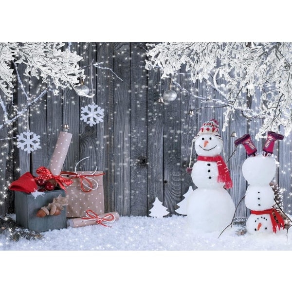 Heyone 8x6 FT Julfotobakgrund Vinter Snögubbe Present Trä Bakgrund Jul Kväll Familjefest Tillbehör Nyårsfest Bakgrund